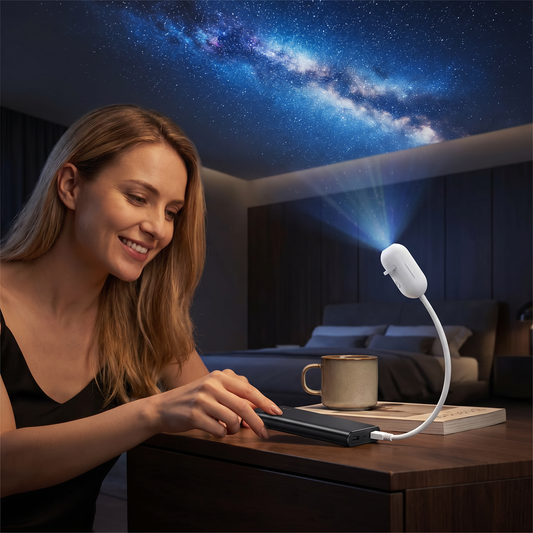 Moderne Sternenhimmel Lampe – USB Mini Projektor Nachtlicht für Schlafzimmer & entspannte Atmosphäre inkl. 5 Motiven