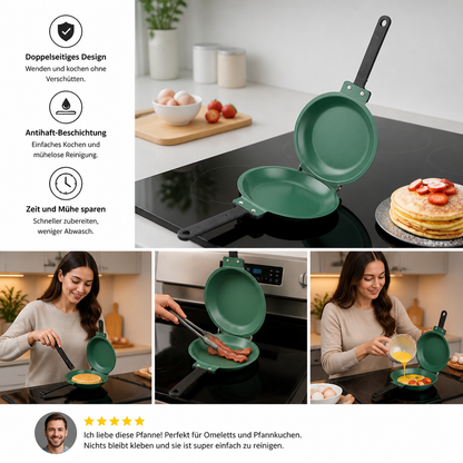 Doppelseitige Antihaft-Bratpfanne – Wende-Pfanne für Pfannkuchen, Omeletts & Speck