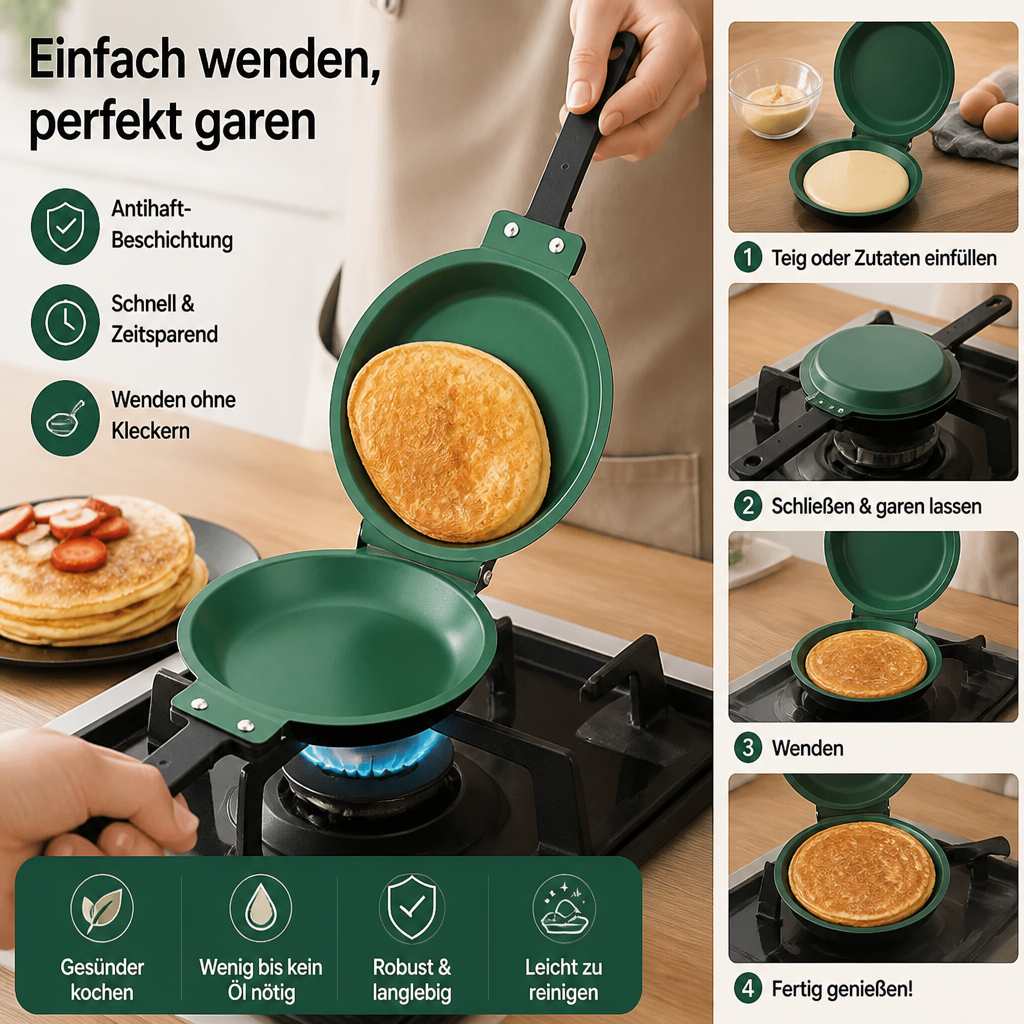 Doppelseitige Antihaft-Bratpfanne – Wende-Pfanne für Pfannkuchen, Omeletts & Speck
