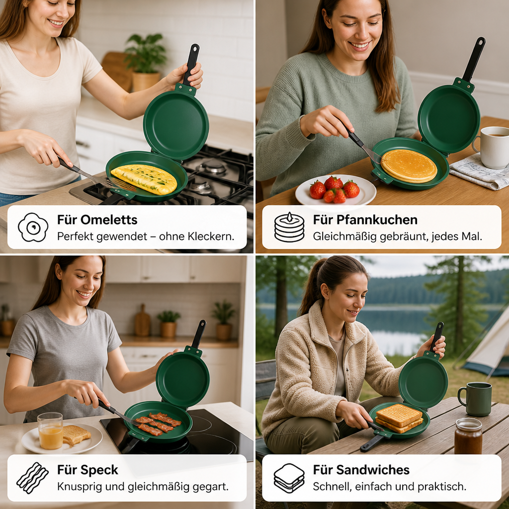 Doppelseitige Antihaft-Bratpfanne – Wende-Pfanne für Pfannkuchen, Omeletts & Speck