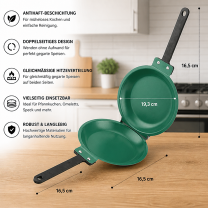 Doppelseitige Antihaft-Bratpfanne – Wende-Pfanne für Pfannkuchen, Omeletts & Speck