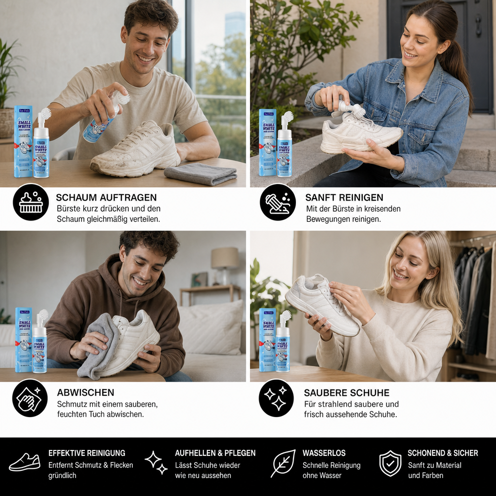 Wasserloses Sneaker- & Schuhreinigungsset mit Schaumreiniger, Bürste & Tuch