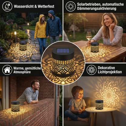 Farbenfrohe Solar-Mandala-Gartenleuchte – Wasserdichte LED-Wandprojektionslaterne für den Außenbereich