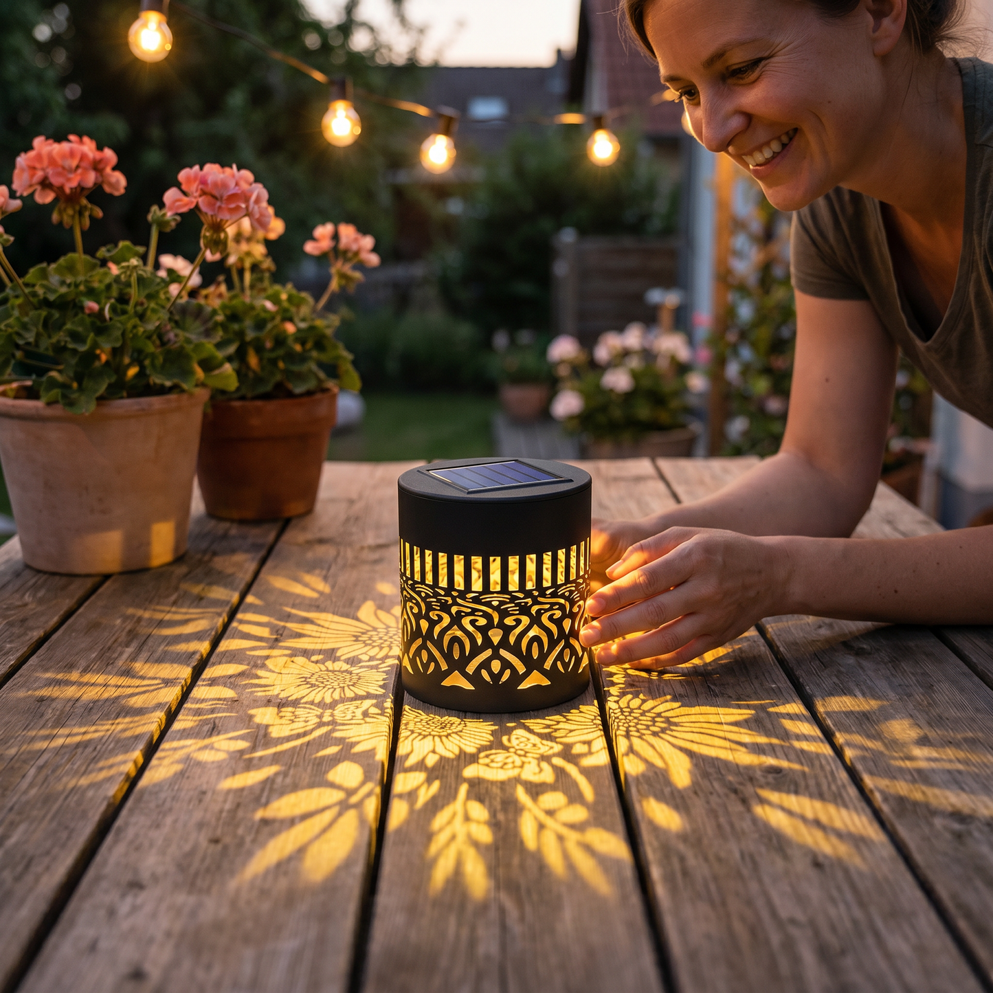 Farbenfrohe Solar-Mandala-Gartenleuchte – Wasserdichte LED-Wandprojektionslaterne für den Außenbereich