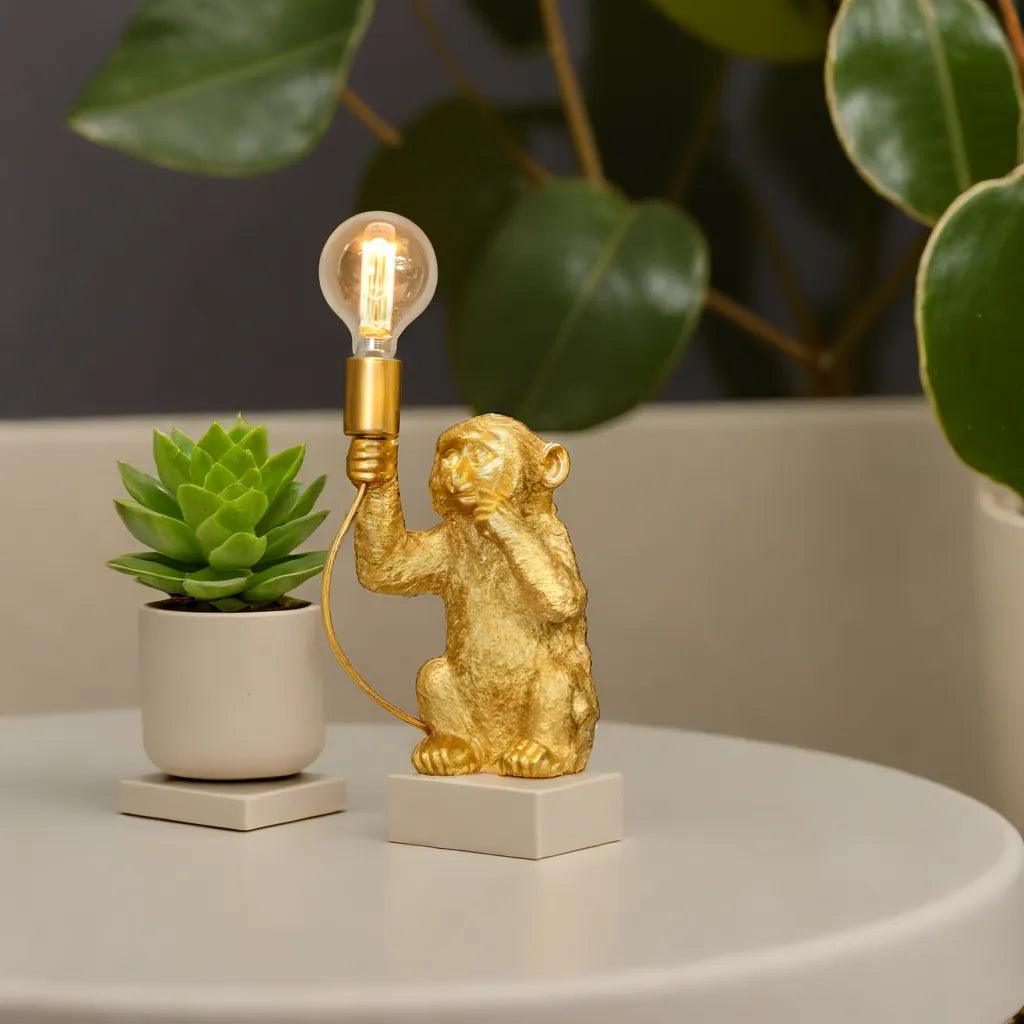 Elegante Goldene Affe Blumentop Lampe
