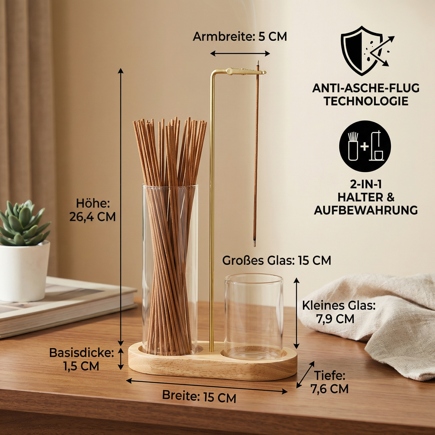 2-in-1 Räucherstäbchenhalter mit Anti-Asche-Flug-Technologie