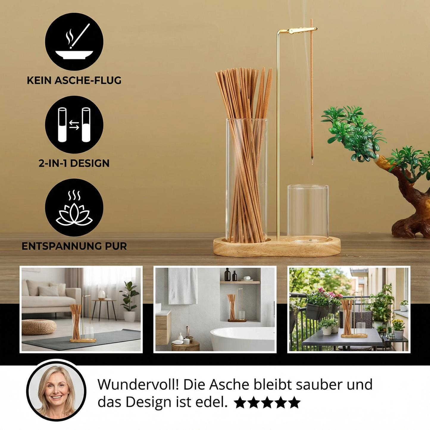 2-in-1 Räucherstäbchenhalter mit Anti-Asche-Flug-Technologie