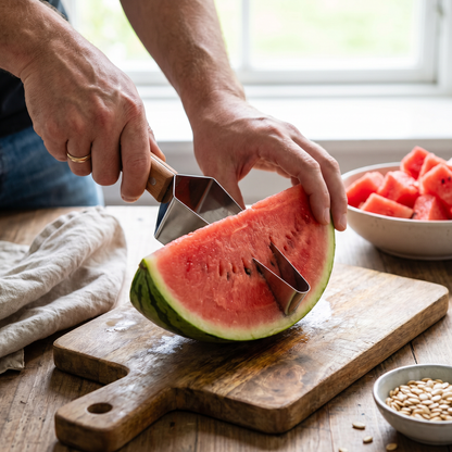 Wassermelonen-Schneider aus Edelstahl mit Holzgriff – Sauberes & schnelles Portionieren