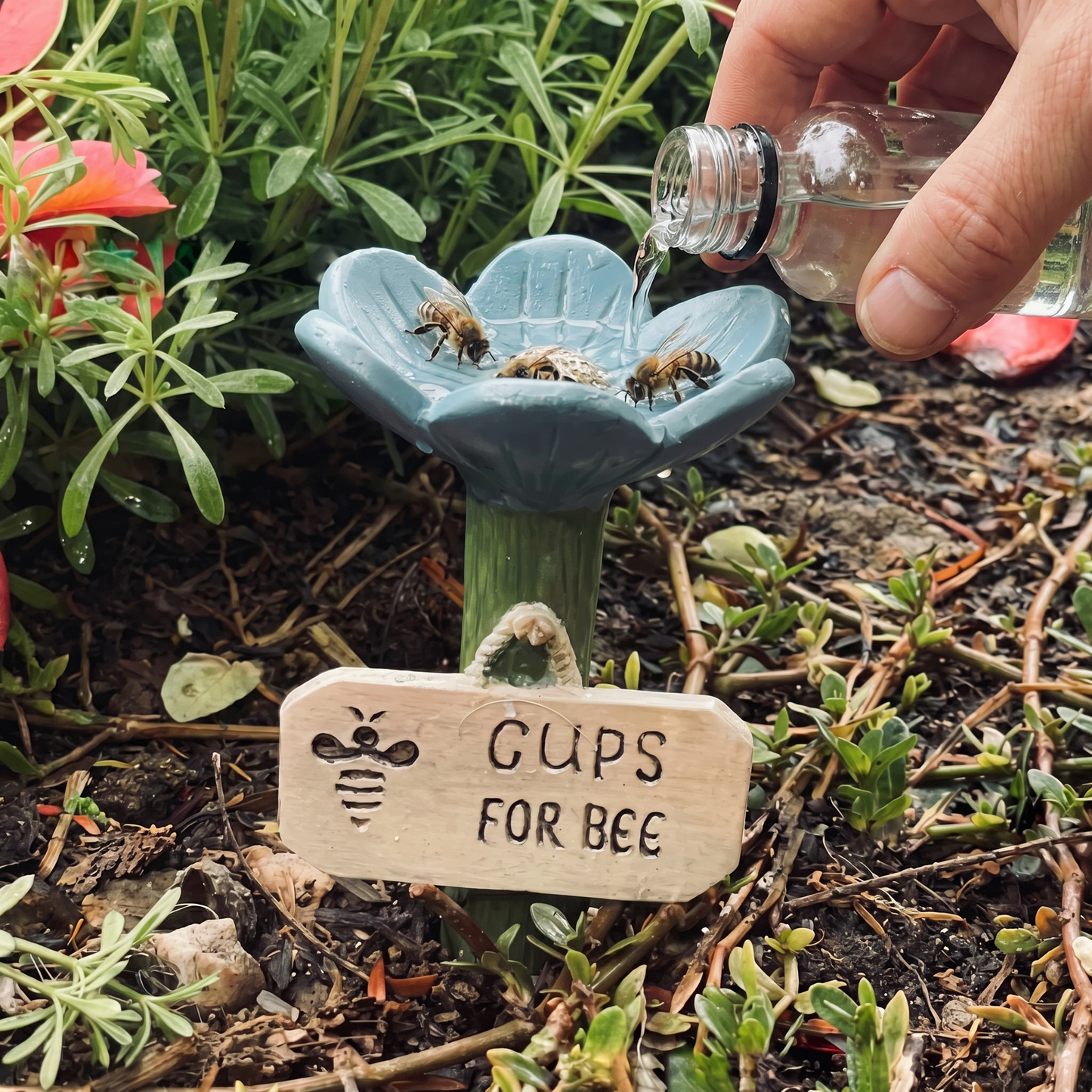 Blumenförmige Bienen-Tränke - Bunte Wasserspender für den Garten