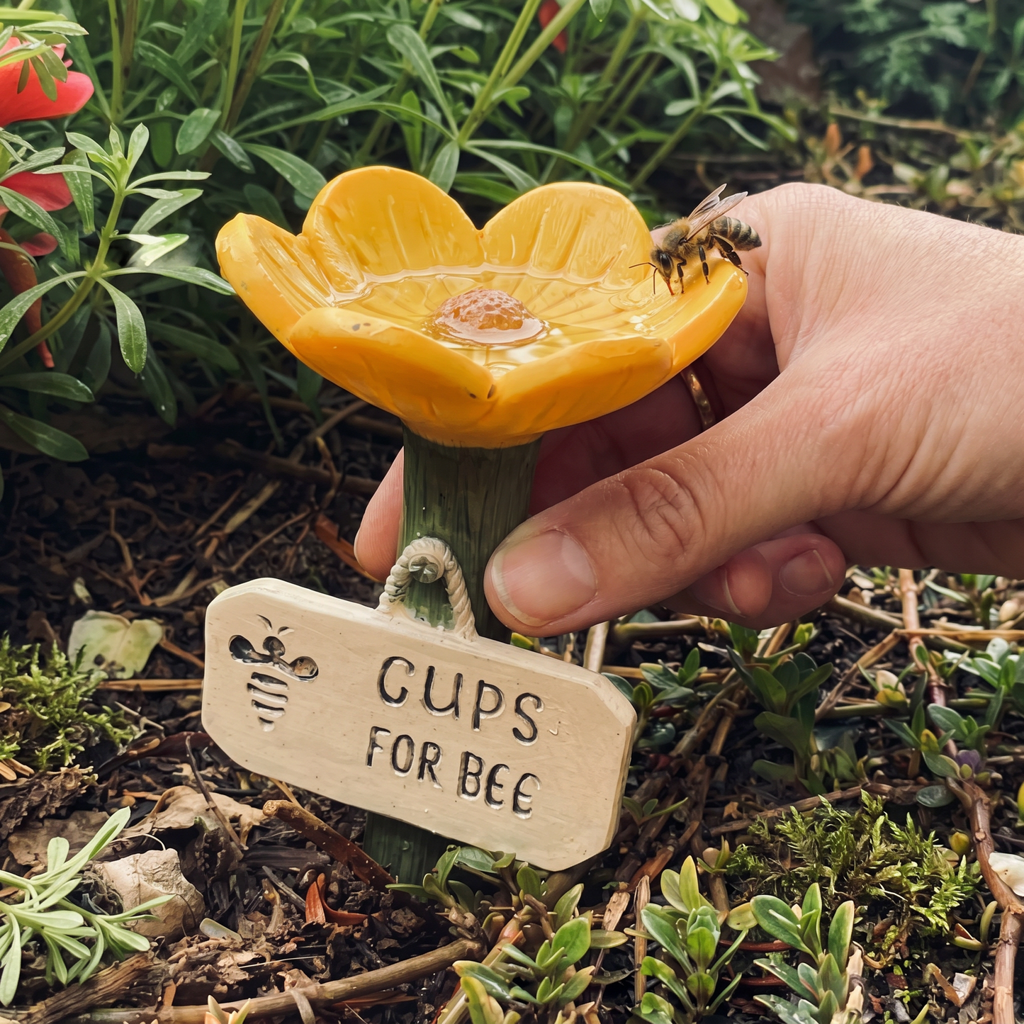 Blumenförmige Bienen-Tränke - Bunte Wasserspender für den Garten