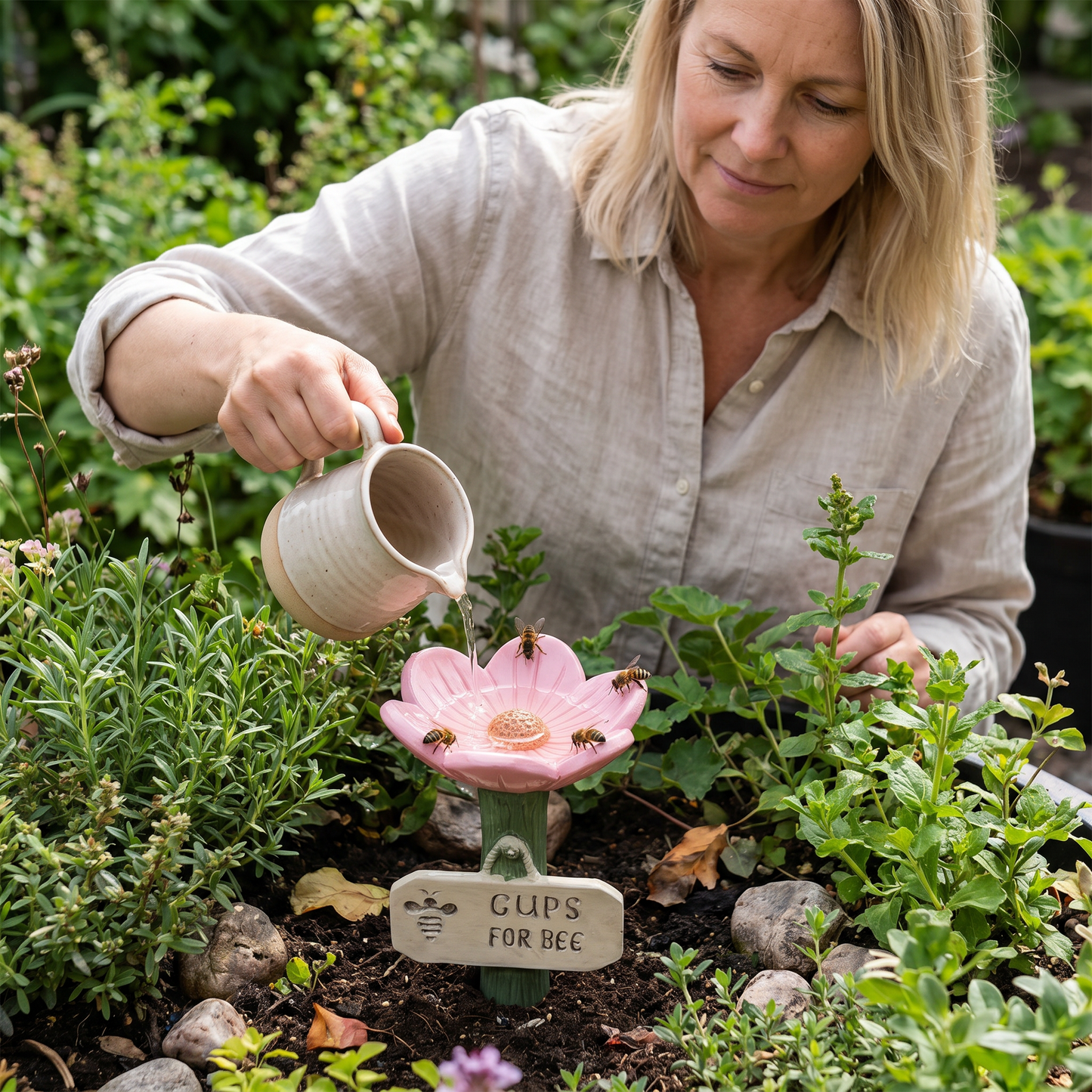 Blumenförmige Bienen-Tränke - Bunte Wasserspender für den Garten