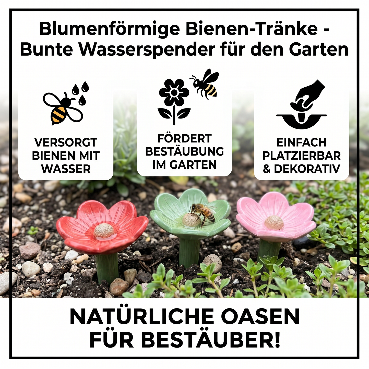 Blumenförmige Bienen-Tränke - Bunte Wasserspender für den Garten