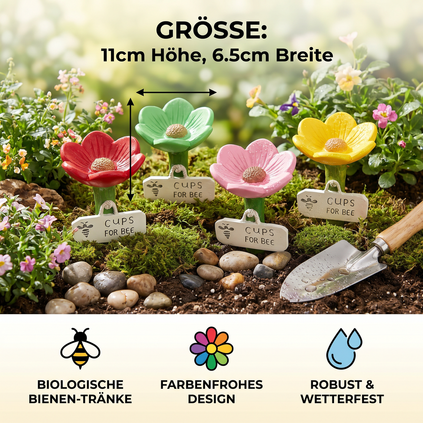 Blumenförmige Bienen-Tränke - Bunte Wasserspender für den Garten