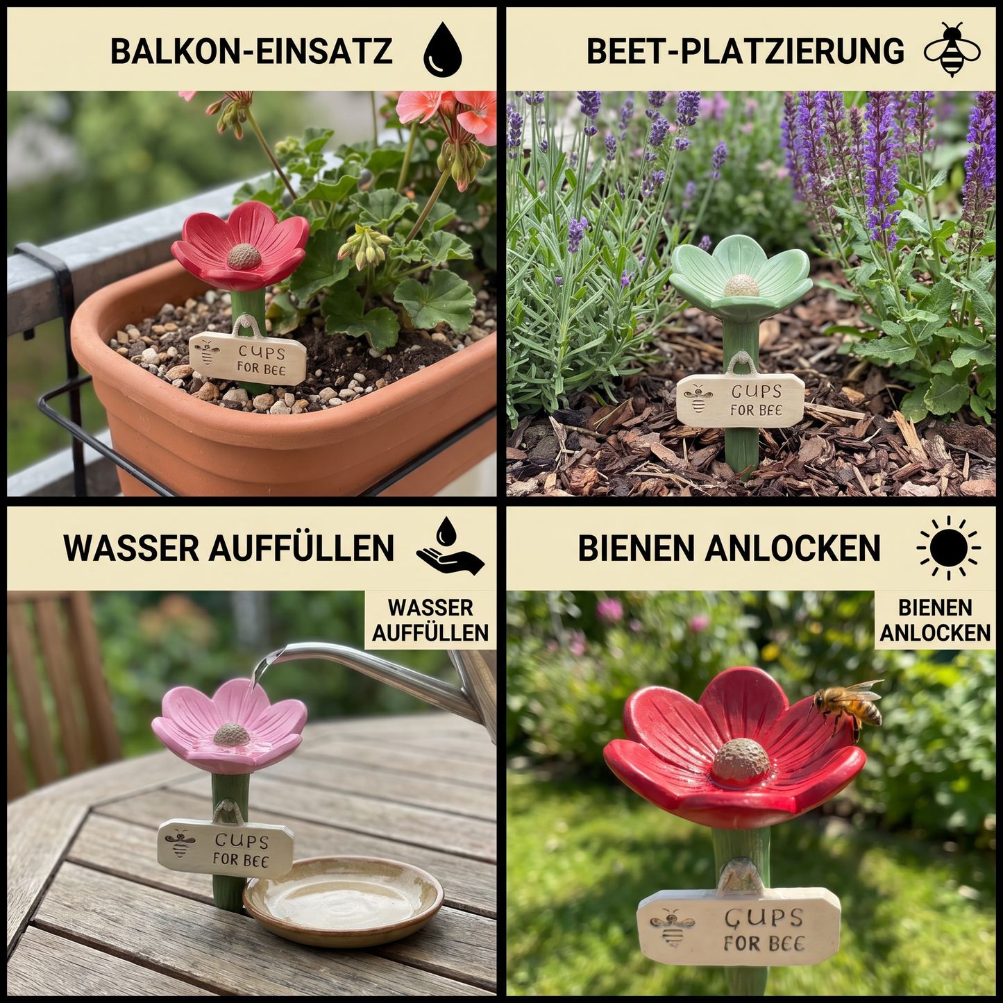 Blumenförmige Bienen-Tränke - Bunte Wasserspender für den Garten