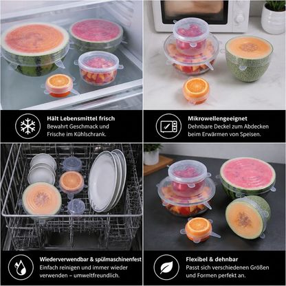 6-teiliges Silikon-Stretchdeckel-Set – Wiederverwendbare BPA-freie Frischhalteabdeckungen