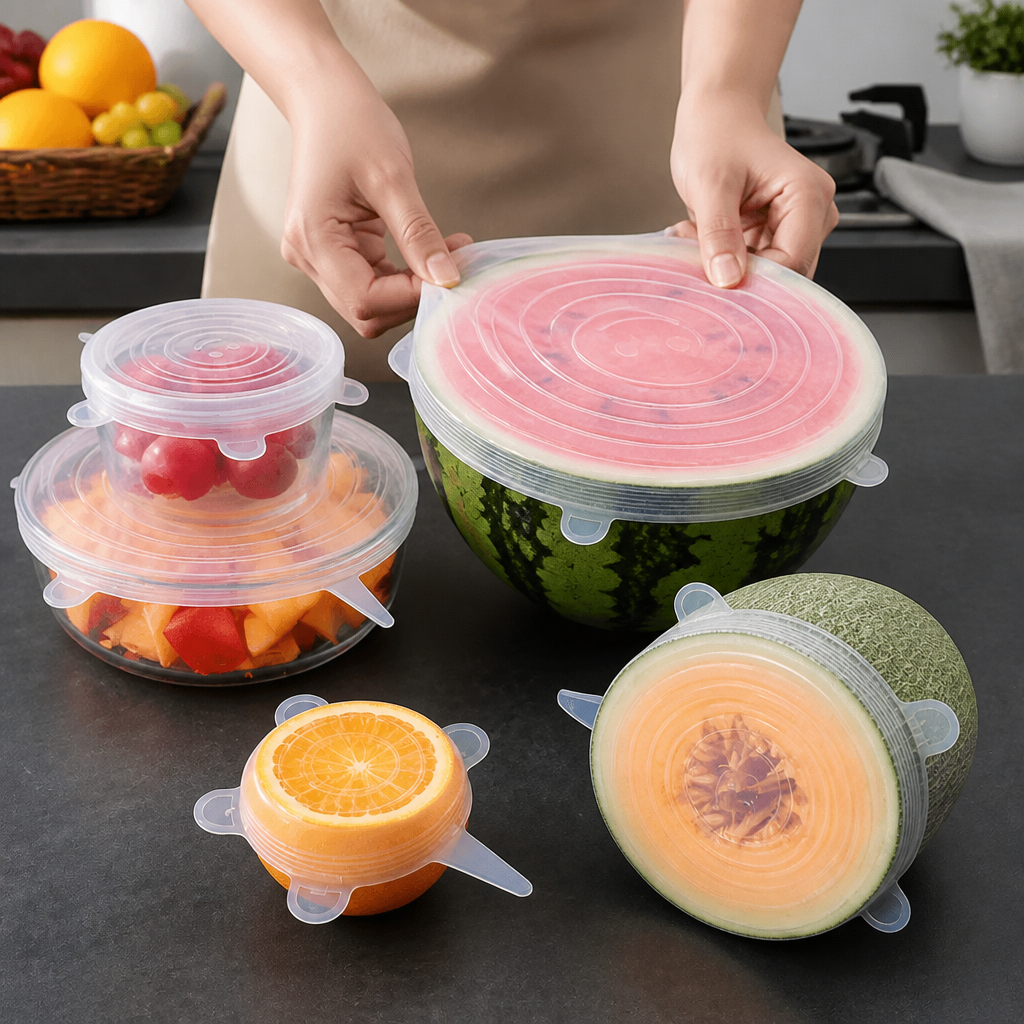 6-teiliges Silikon-Stretchdeckel-Set – Wiederverwendbare BPA-freie Frischhalteabdeckungen