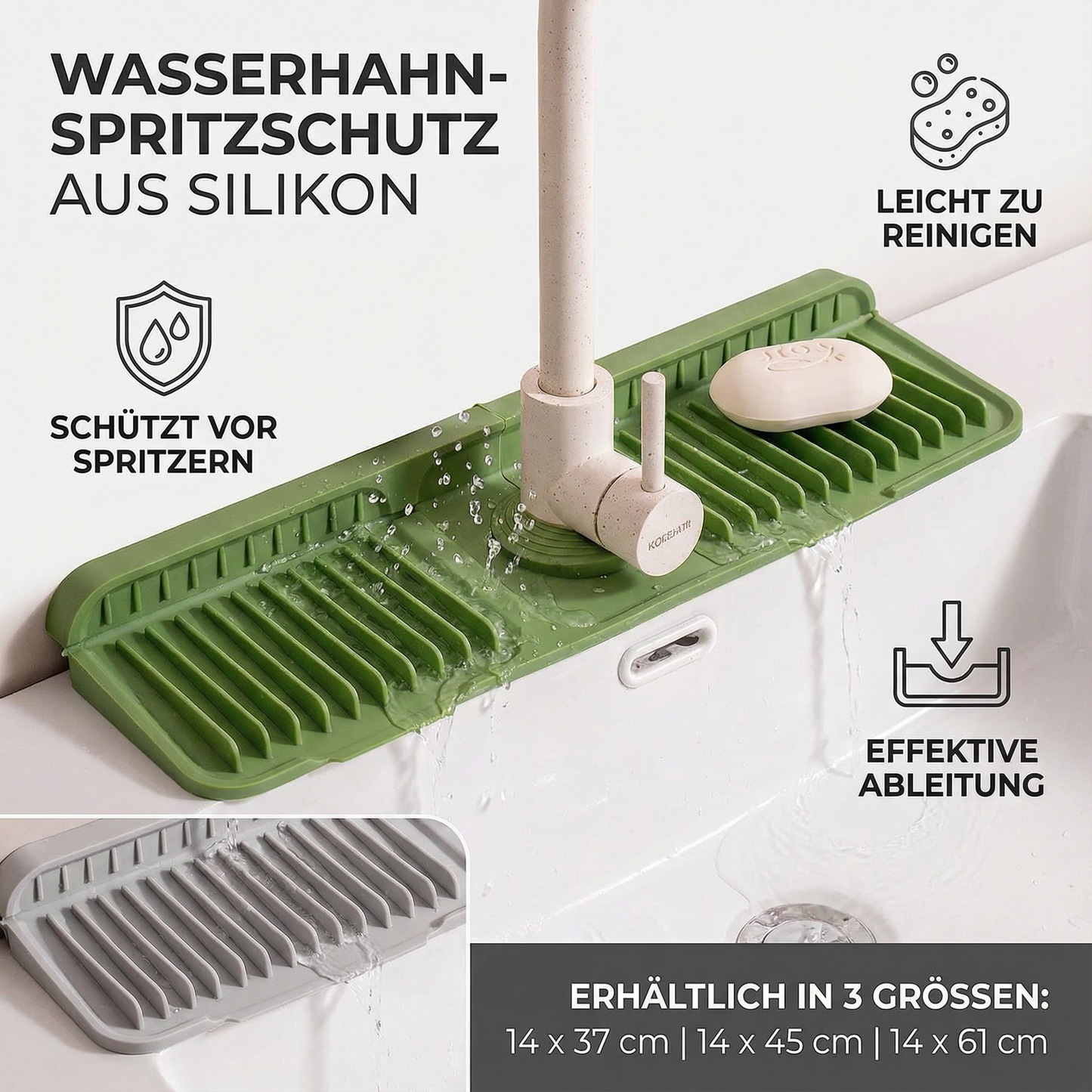 Wasserhahn-Spritzschutz aus Silikon – Abtropfmatte für Spüle & Waschbecken