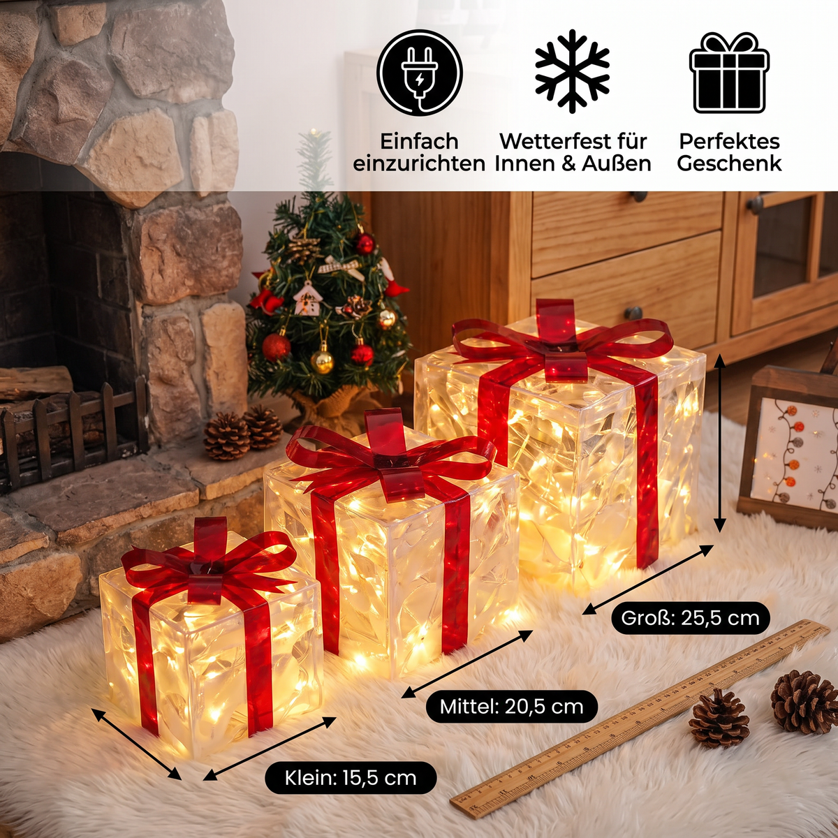 Leuchtendes LED-Weihnachtsgeschenkbox-Dekorationsset