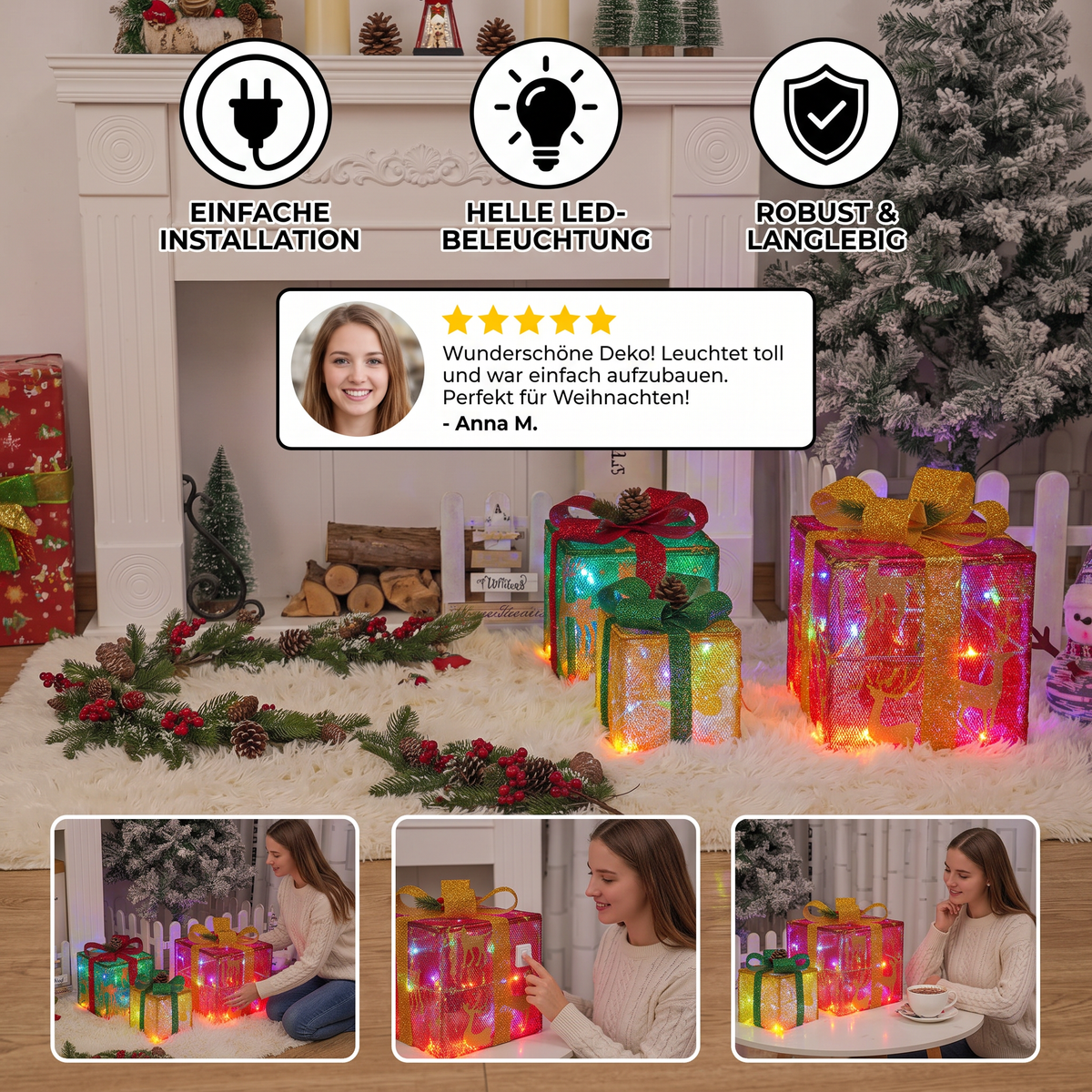 Leuchtendes LED-Weihnachtsgeschenkbox-Dekorationsset