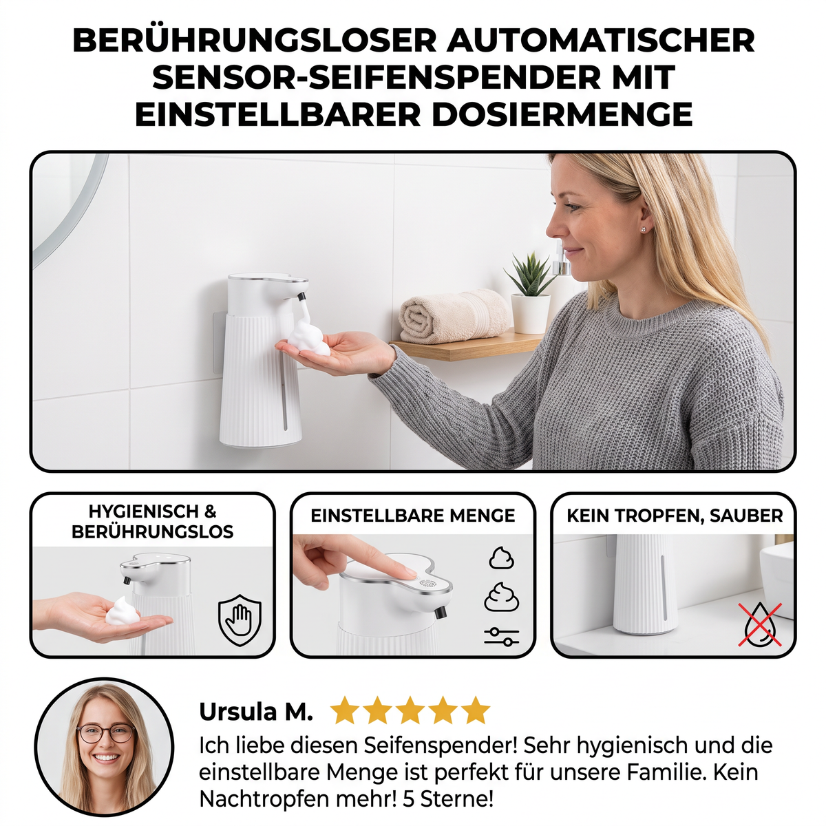 Berührungsloser automatischer Sensor-Seifenspender mit einstellbarer Dosiermenge