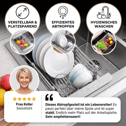 Verstellbares Abtropfgestell über der Spüle & Abtropfsieb für Obst und Gemüse