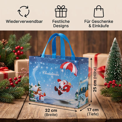 Wiederverwendbare Weihnachts-Geschenktaschen mit Griffen – Verschiedene festliche Designs
