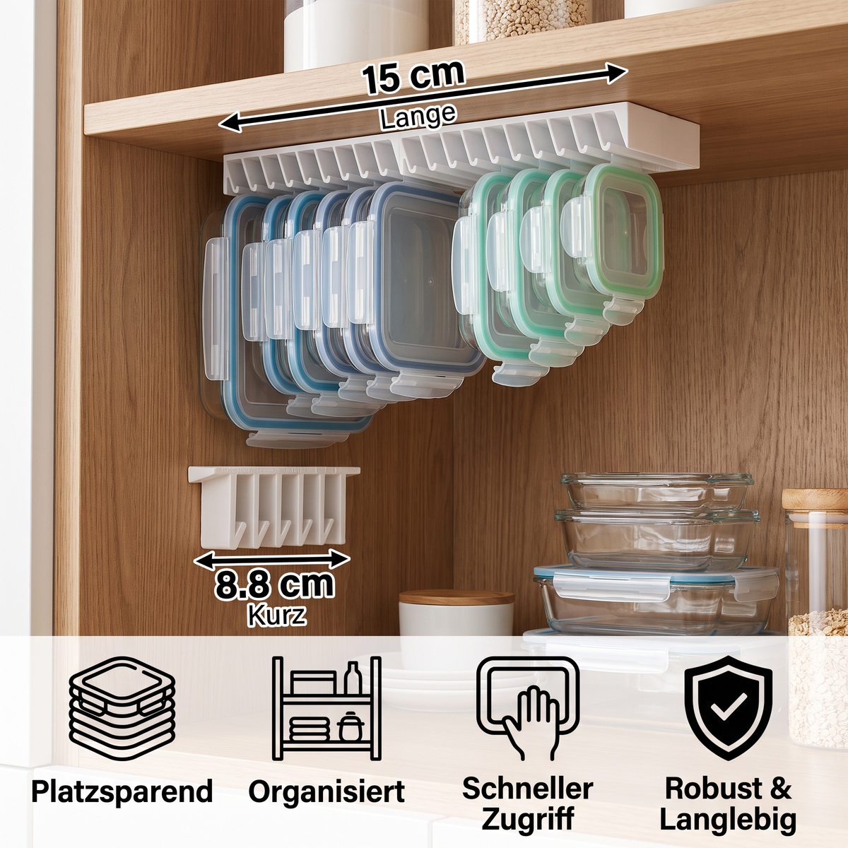 Platzsparender Organizer-Ständer für Tupperware-Deckel