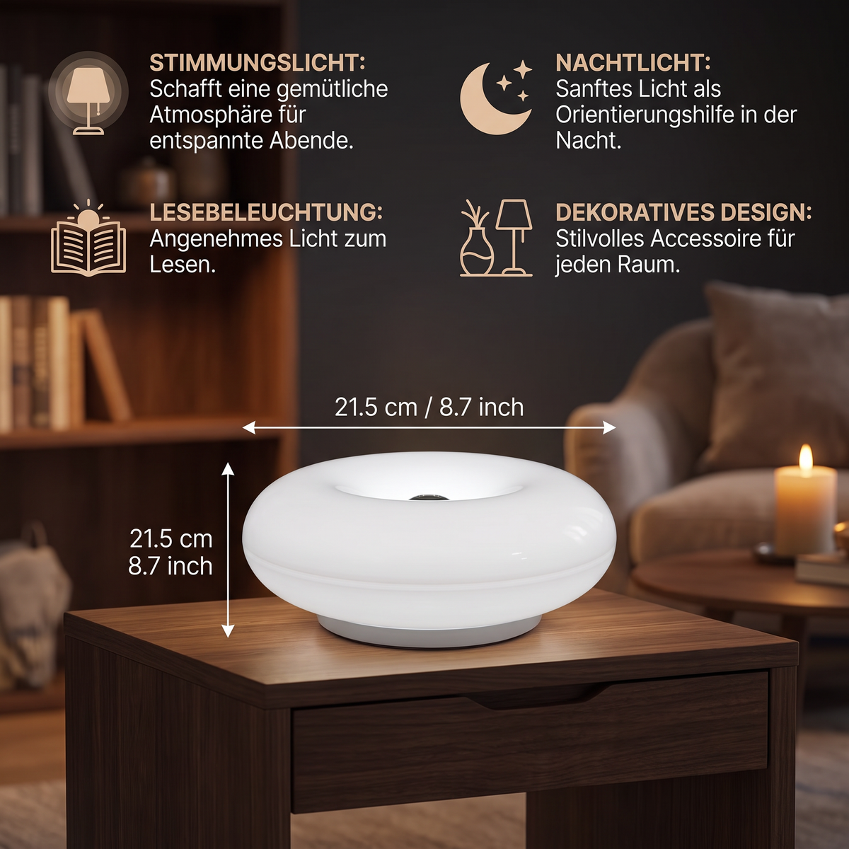 Retro-LED-Lampe in Donut-Form mit gemütlichem Ambientelicht