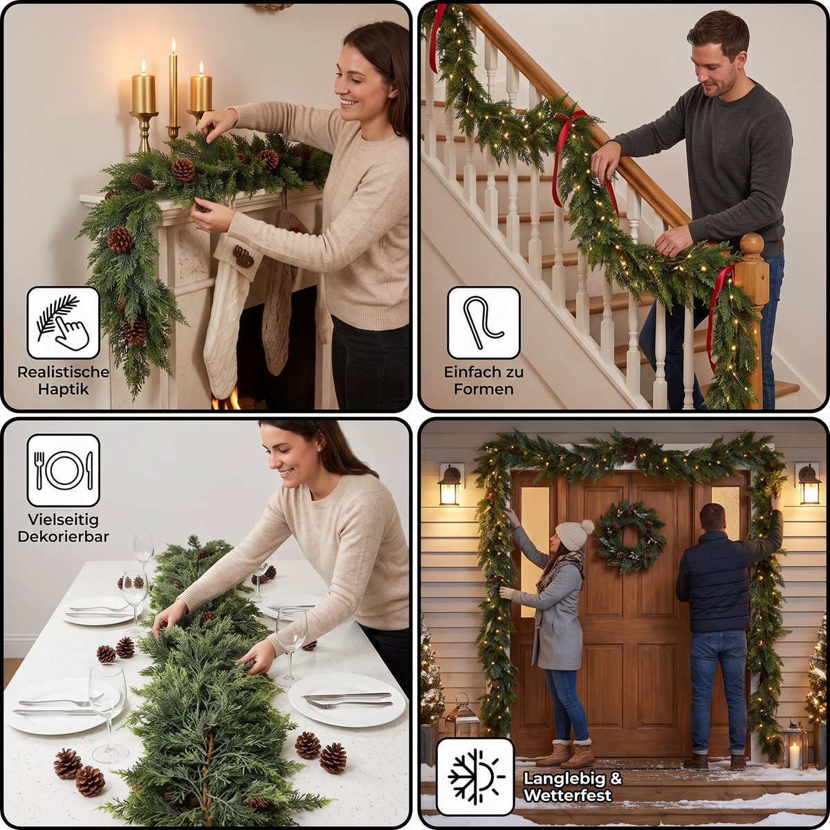 Real-Touch künstliche Zedern- & Kieferngirlande mit Tannenzapfen – Weihnachtsdekoration