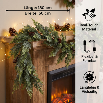 Real-Touch künstliche Zedern- & Kieferngirlande mit Tannenzapfen – Weihnachtsdekoration