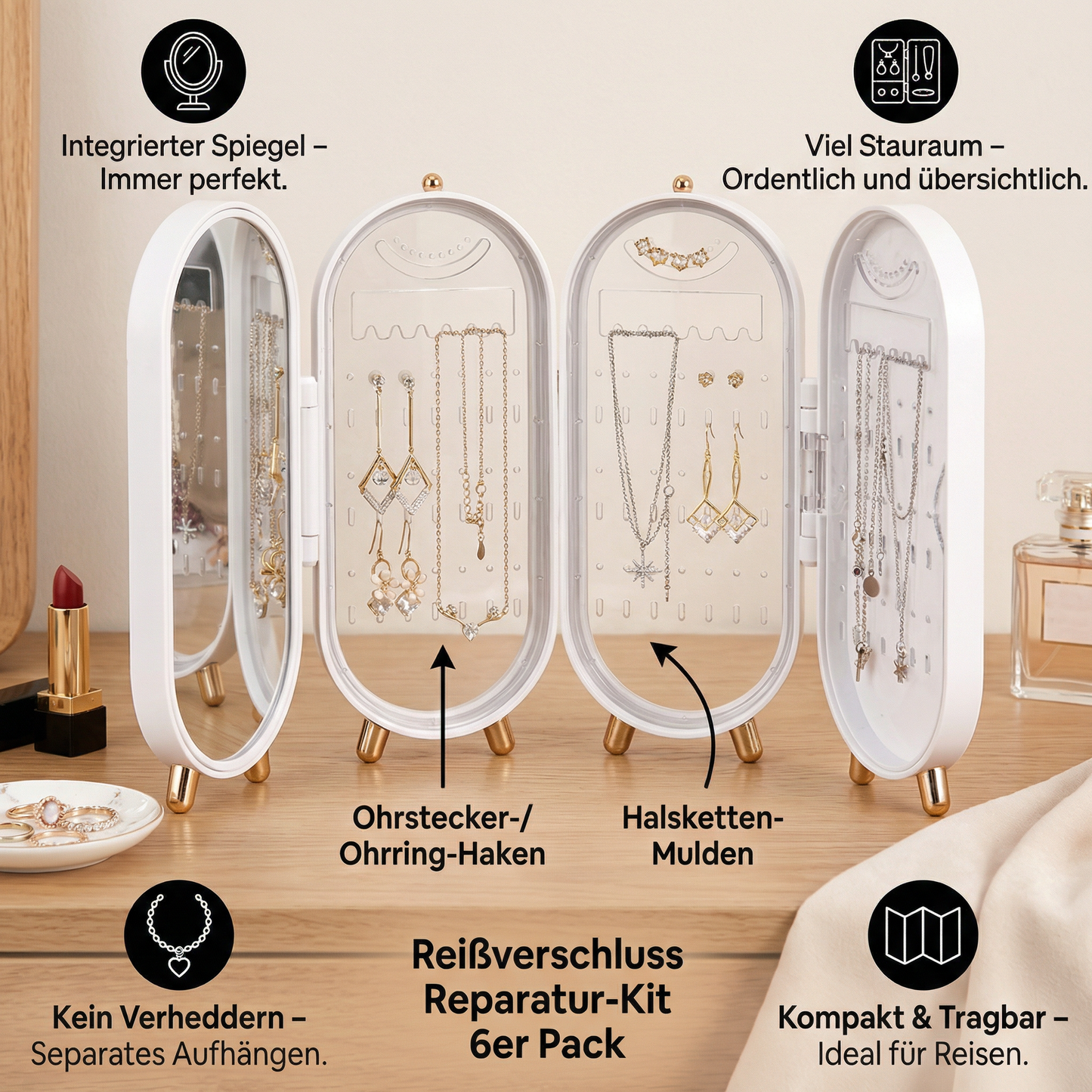 Elegante Schmuckaufbewahrungsbox mit Spiegel