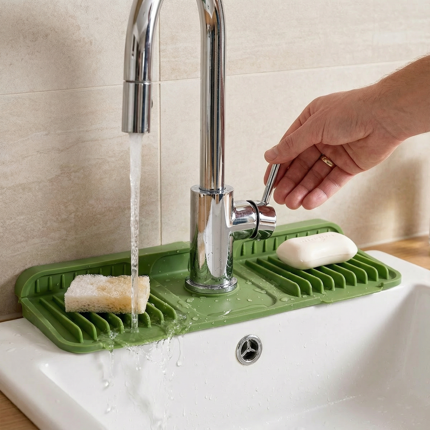 Wasserhahn-Spritzschutz aus Silikon – Abtropfmatte für Spüle & Waschbecken