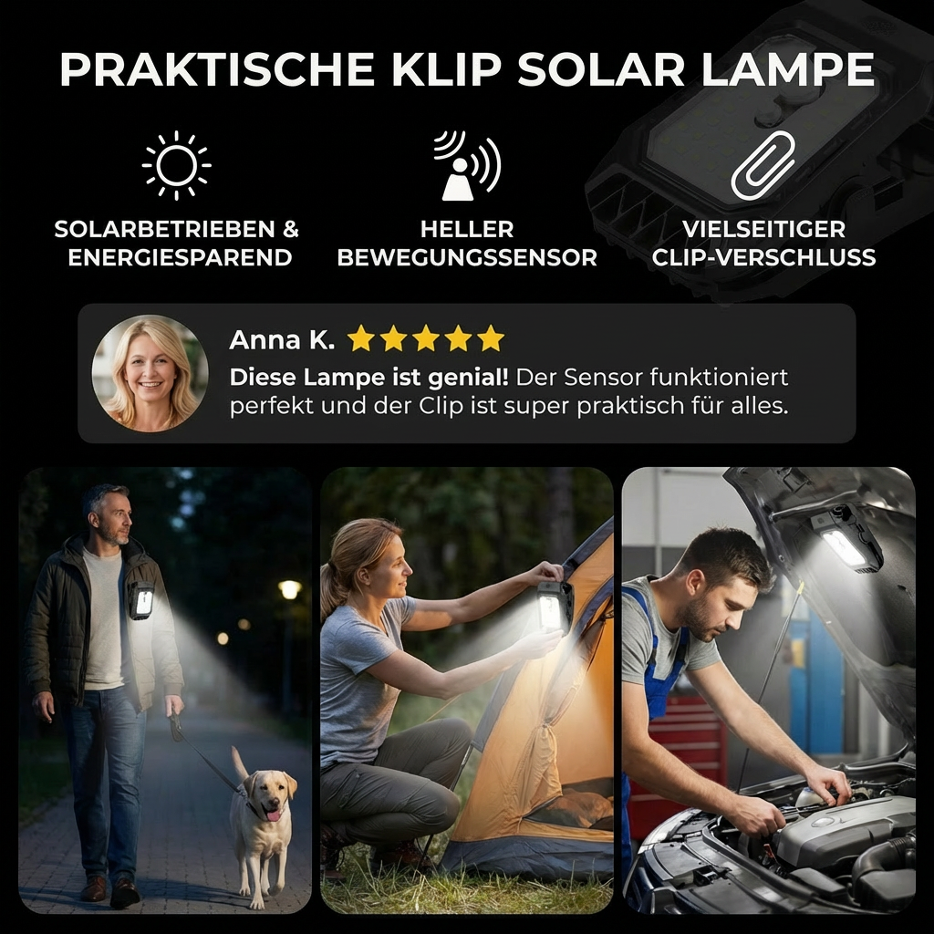 Praktische Klip Solar Lampe mit Bewegungssensor