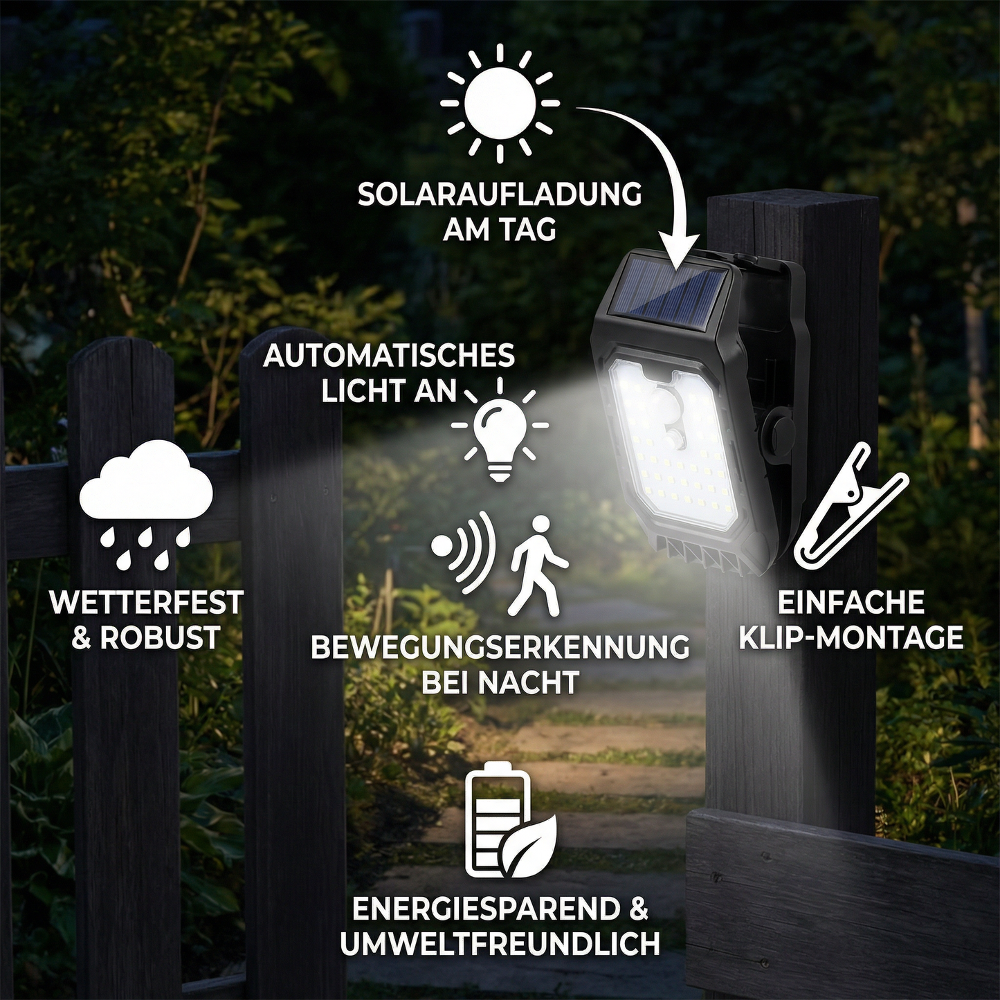 Praktische Klip Solar Lampe mit Bewegungssensor