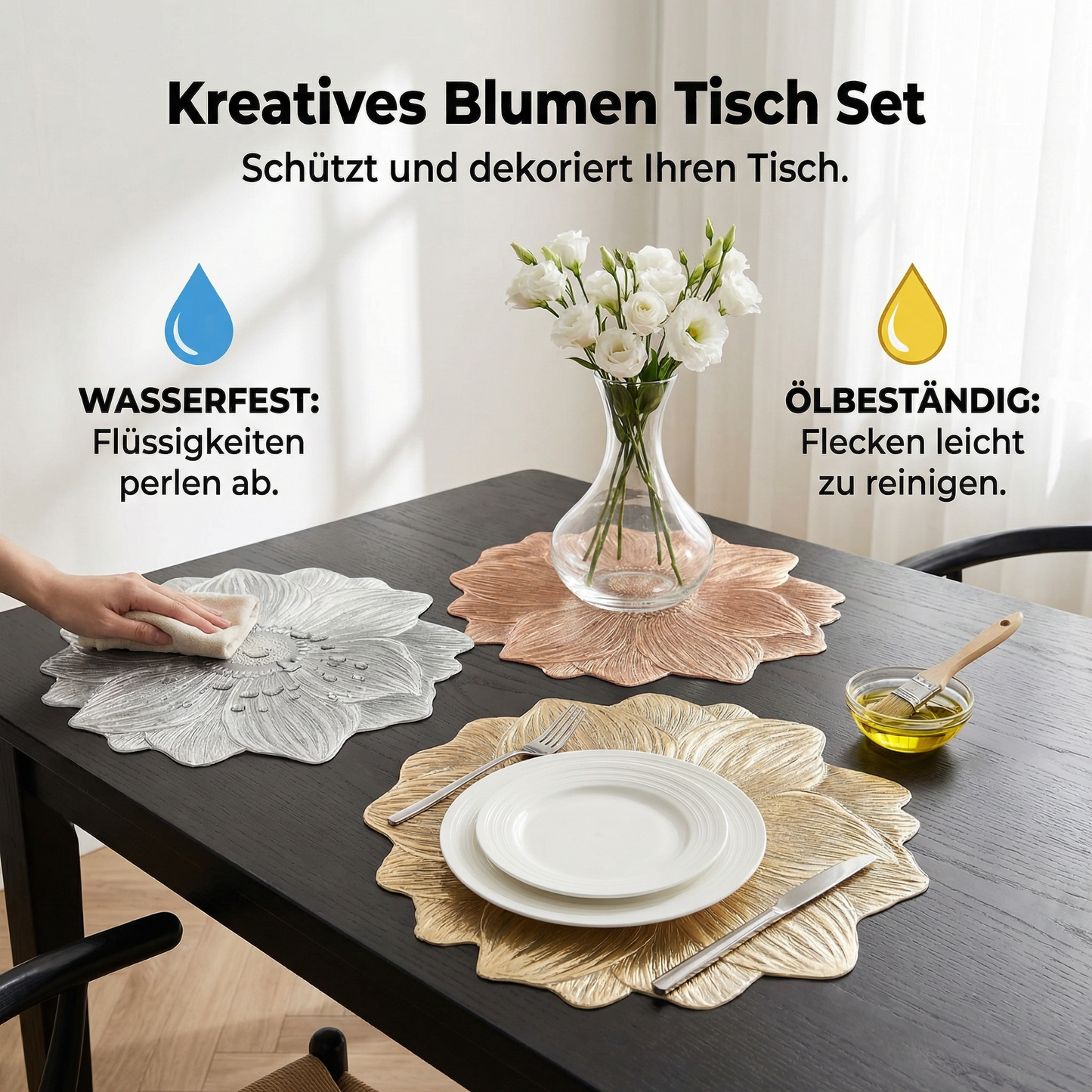 Kreatives Blumen Tisch Set - Wasserfest und Ölbeständig