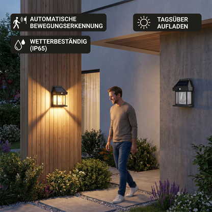 Solar LED-Wandleuchte – Wasserdichte Außenlampe mit Lichtsensor für Garten, Hof und Zaun (2 Stück)