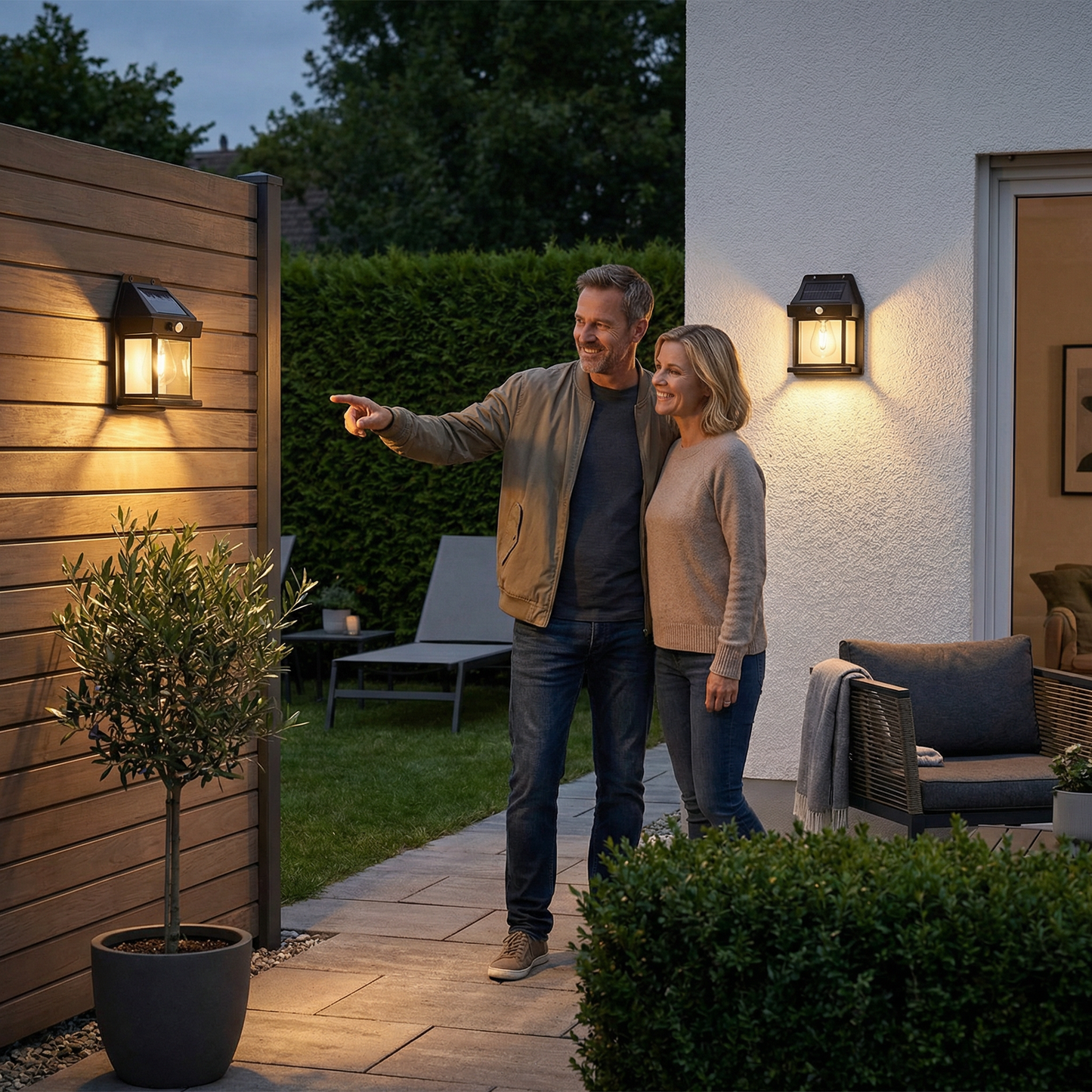 Solar LED-Wandleuchte – Wasserdichte Außenlampe mit Lichtsensor für Garten, Hof und Zaun (2 Stück)