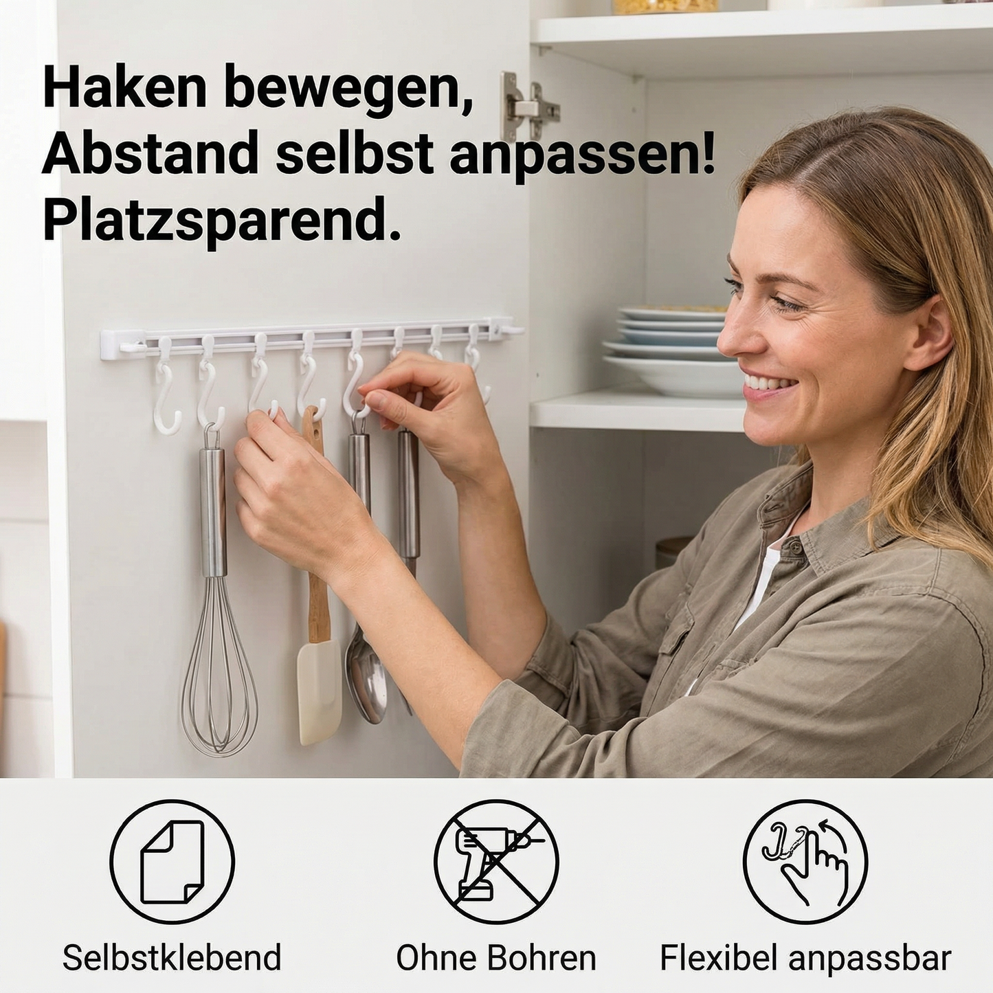 Selbstklebende Hakenleiste für Küche und Bad - Starker Halt ohne Bohren (2 Stk.)