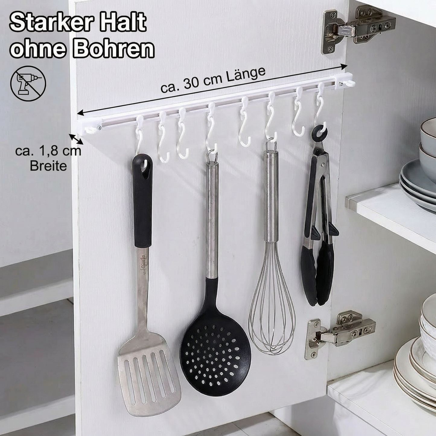 Selbstklebende Hakenleiste für Küche und Bad - Starker Halt ohne Bohren (2 Stk.)